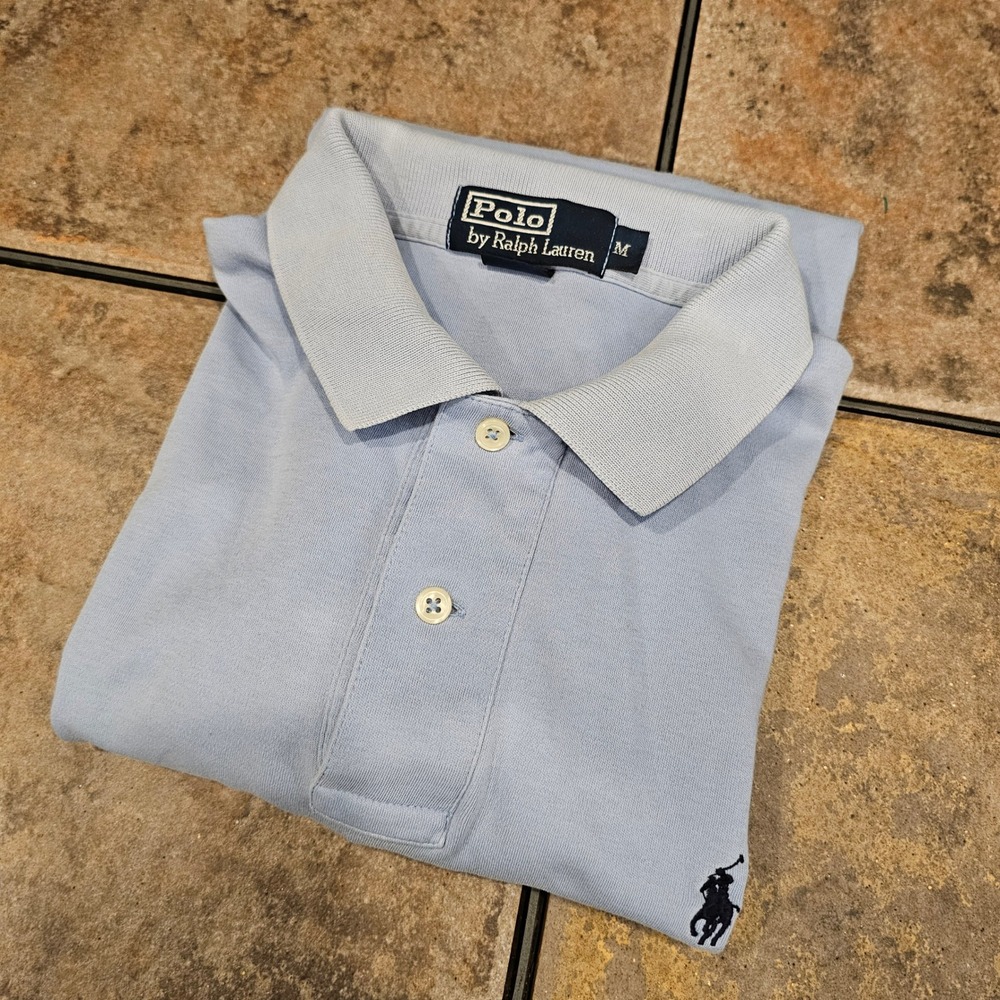 Polo Ralph Lauren Mens‎ Cotton Pique Polo Shirt Light Blue Size M Stretch - Picture 6 of 6